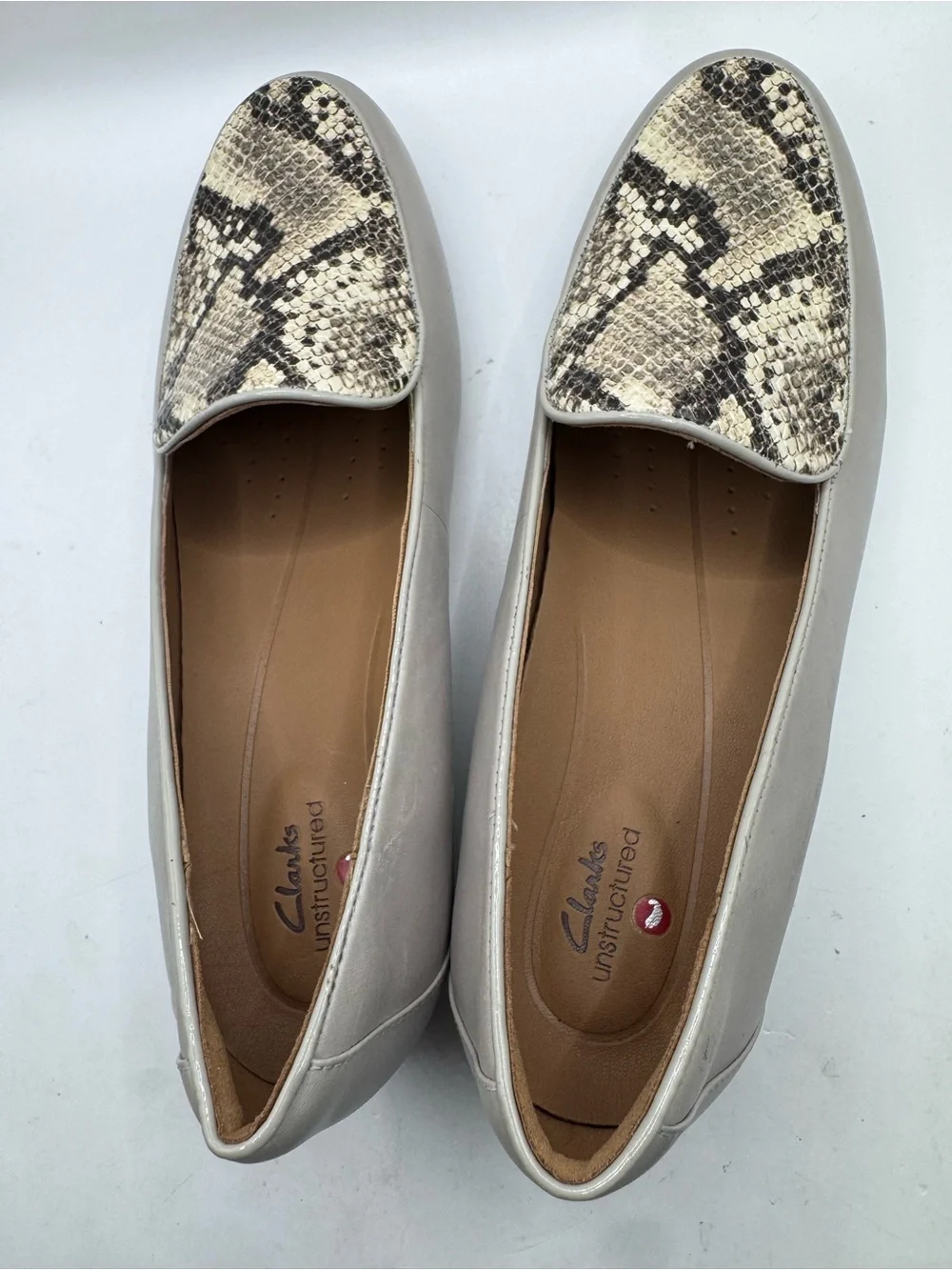 Clarks Unstructured snake skin leather loafers slip on workwear shoes 10